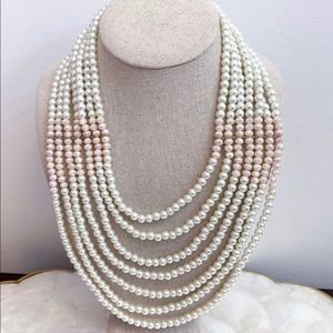 Faux Pearl Pink Gem MultiStrand Statement Necklace